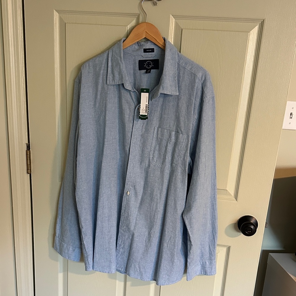 Men's Light Blue Button-Up Shirt - Casual Collared Shirt